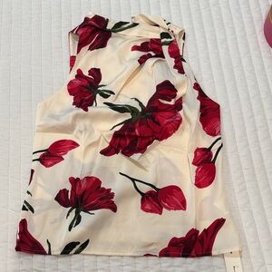 Commense Red Floral Sleeveless Blouse